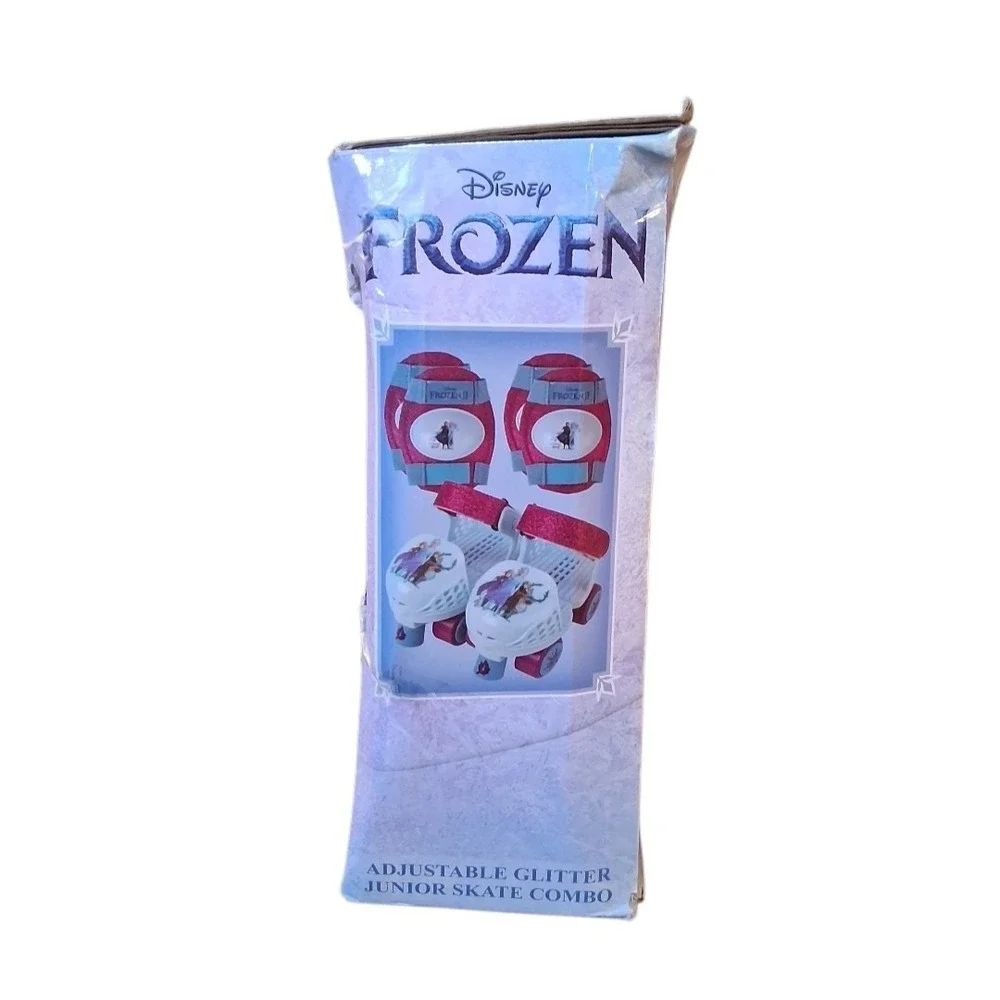 Disney Frozen Junior Roller Skates Bonus Knee Elbow Pads Sz J6-J12  Ages 3+ READ